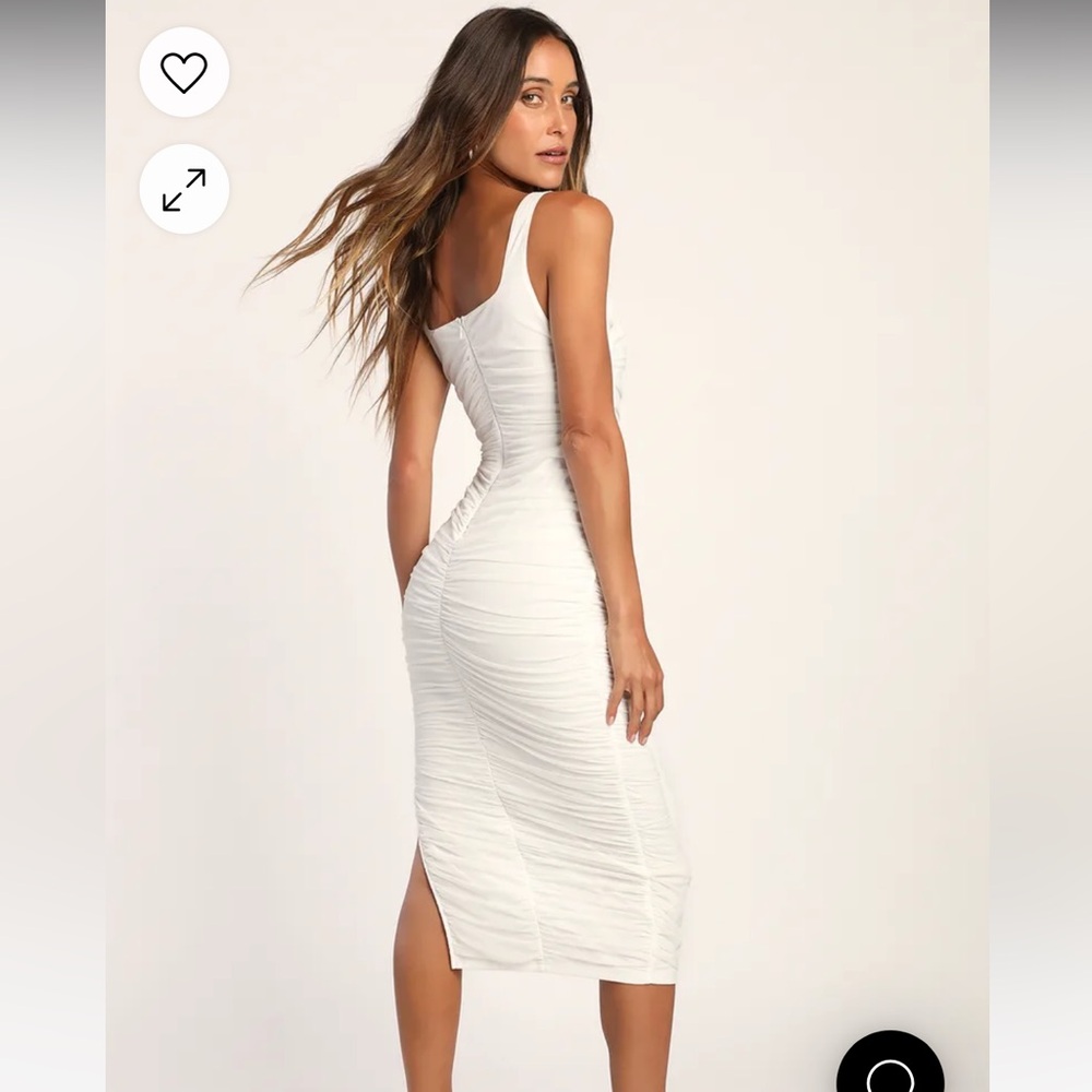 V.I.P. Treatment White Mesh Ruched Bodycon Midi Dress
Lulus